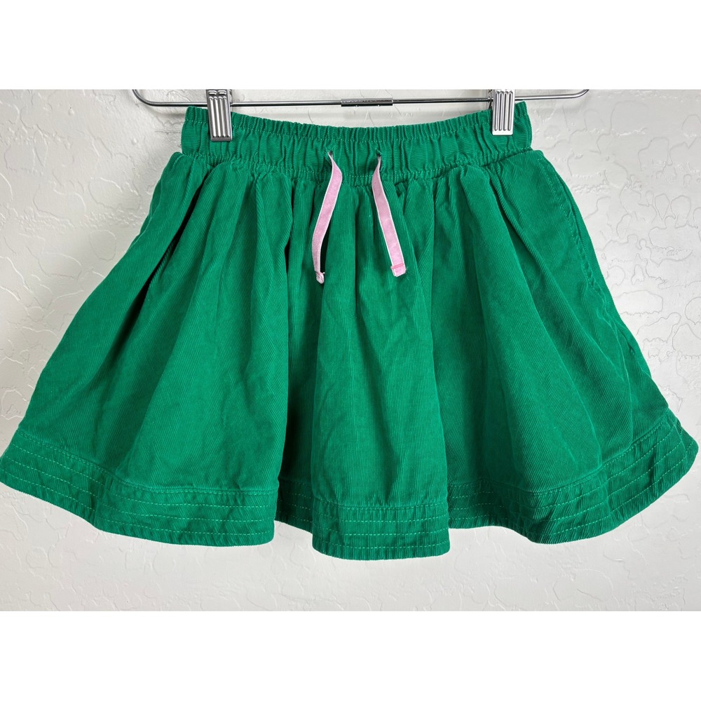 Mini Boden Girls Green Corduroy Skirt Floral Lined Elastic Waist 4-5Y 2240